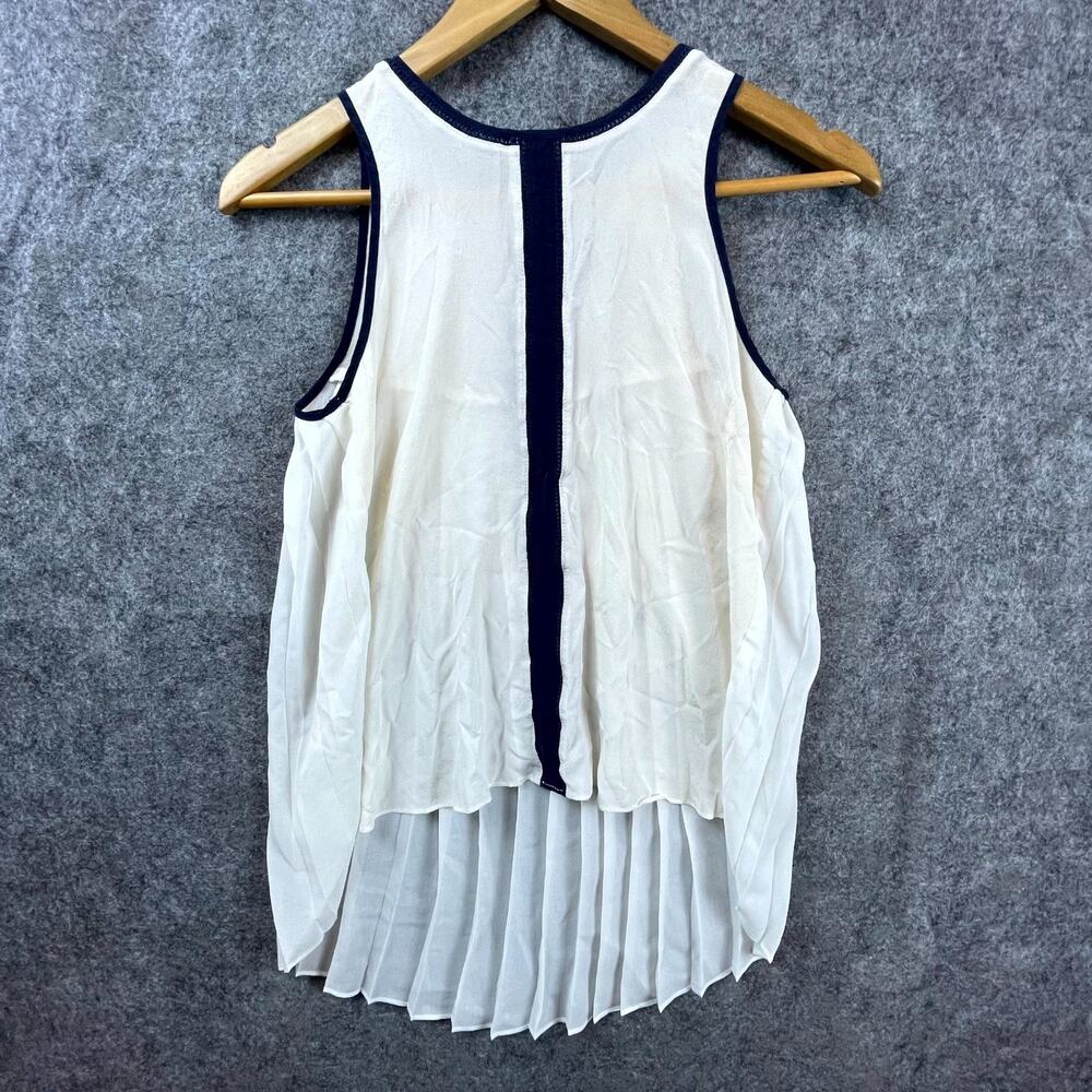 Greylin Tank Top Womens Small White Pleated Sleeveless Sheer Office Career